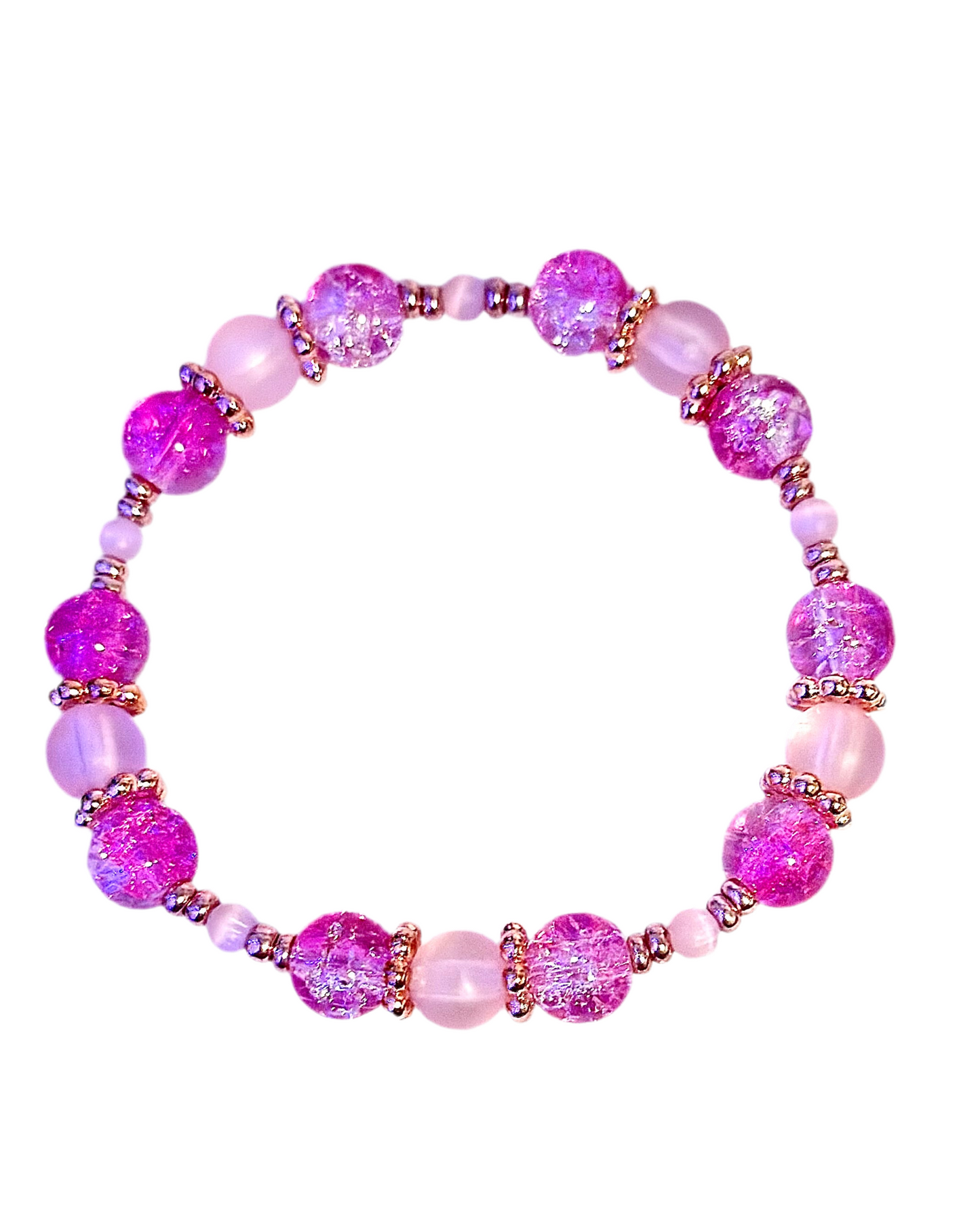 Crystal Bracelet / Crackled Glass / Cat's Eye / Pink &Clear