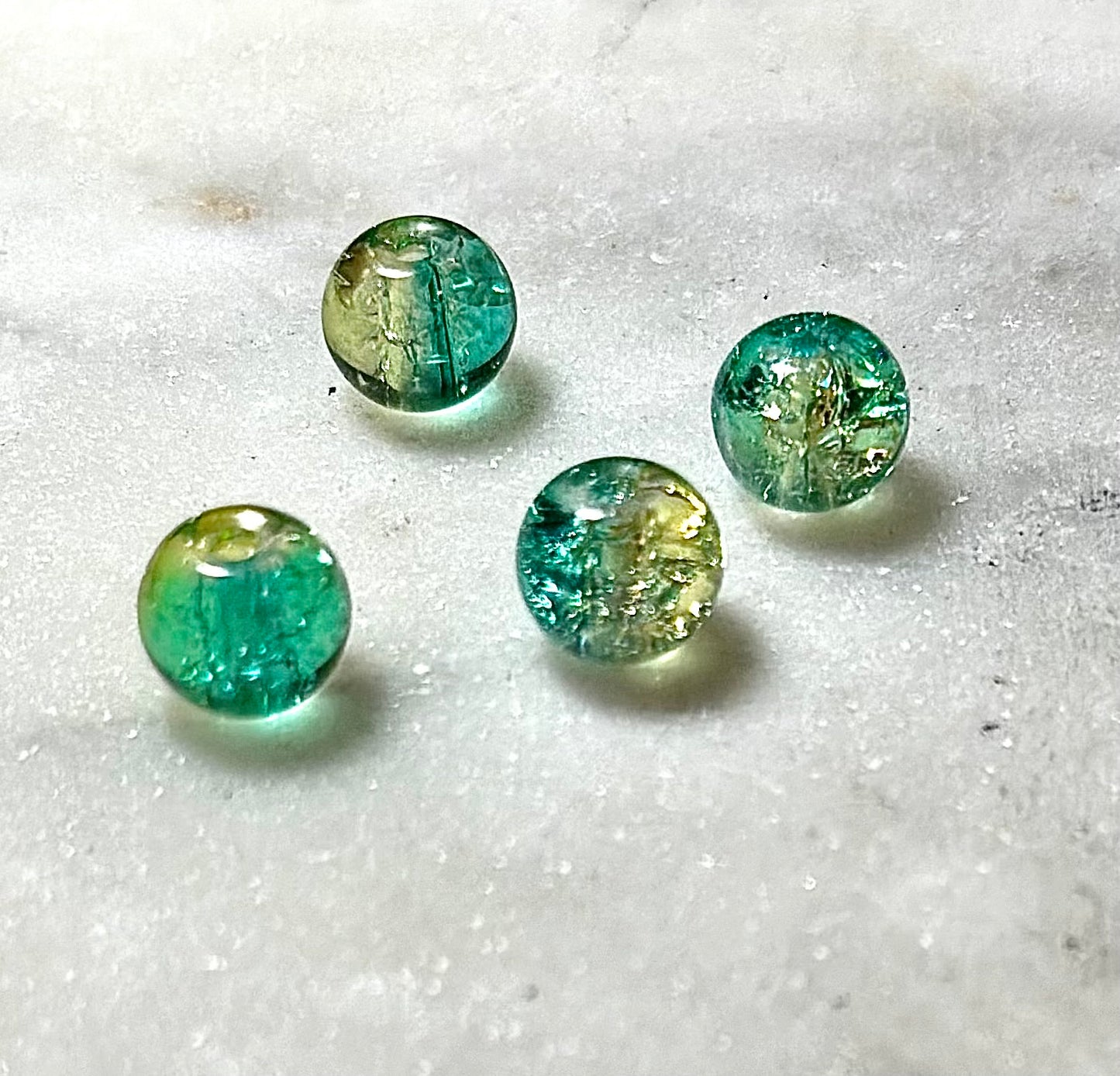 Crystal Bracelet / Crackled Glass / Cat's Eye / Green & yellow