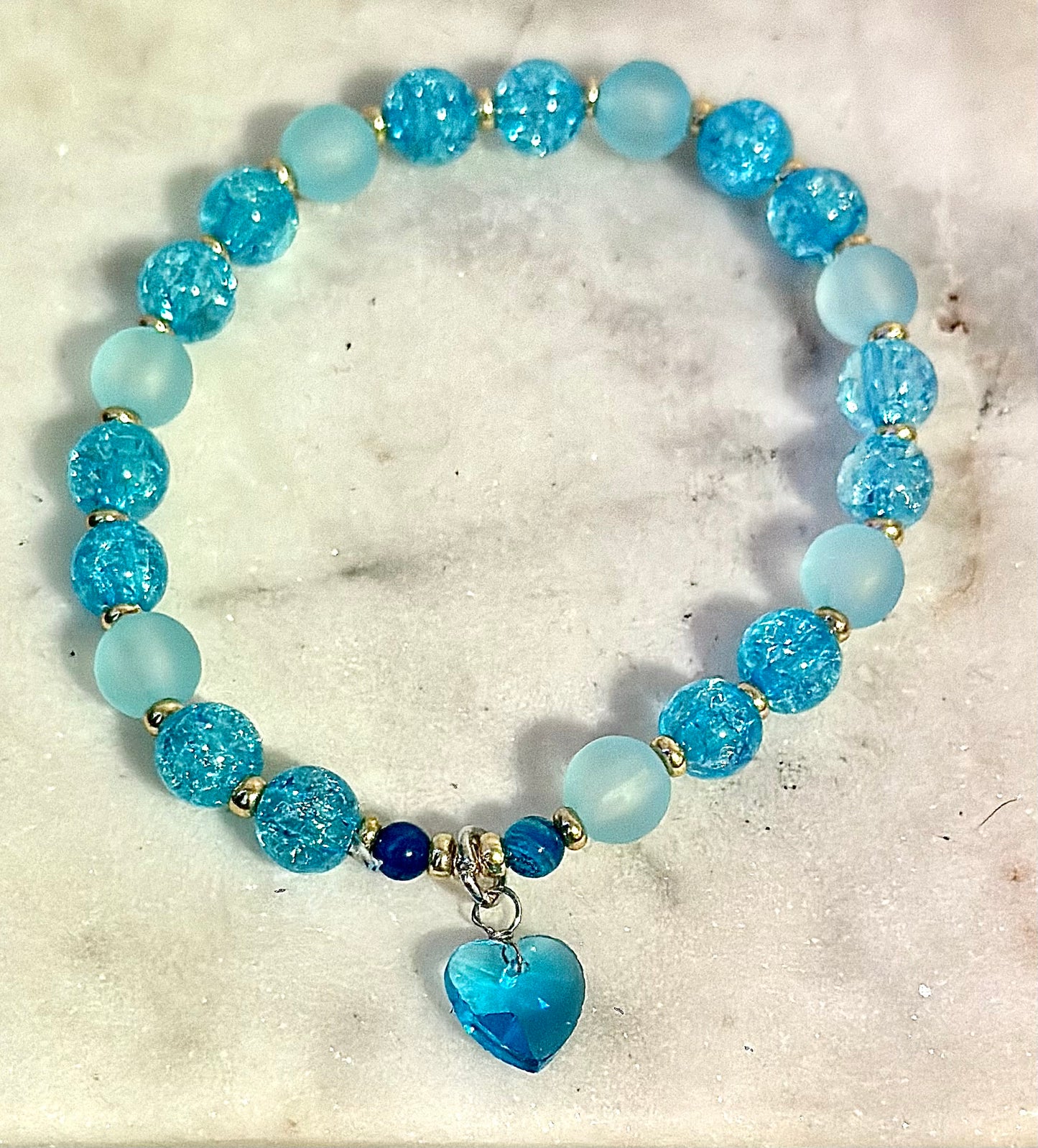 Blue Crystal Heart-Shaped Pendant / Precious Gemstone / Agate