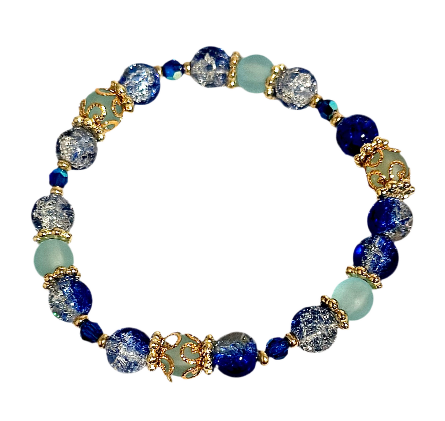 18k Gold Plated Crystal Bracelet/ Sapphire Beads