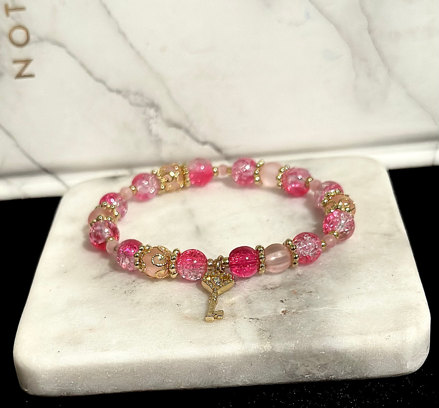 18K Gold-Plated Separators / Crystal Bracelet / Cat's Eye / Key Charm