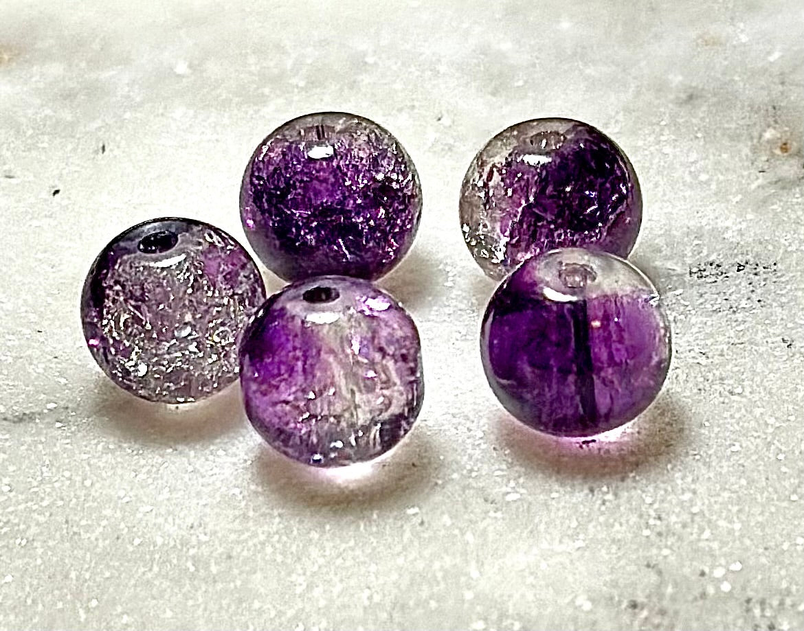 Crystal Bracelet / Crackled Glass / Amathyst Gemstone / Purple &Clear