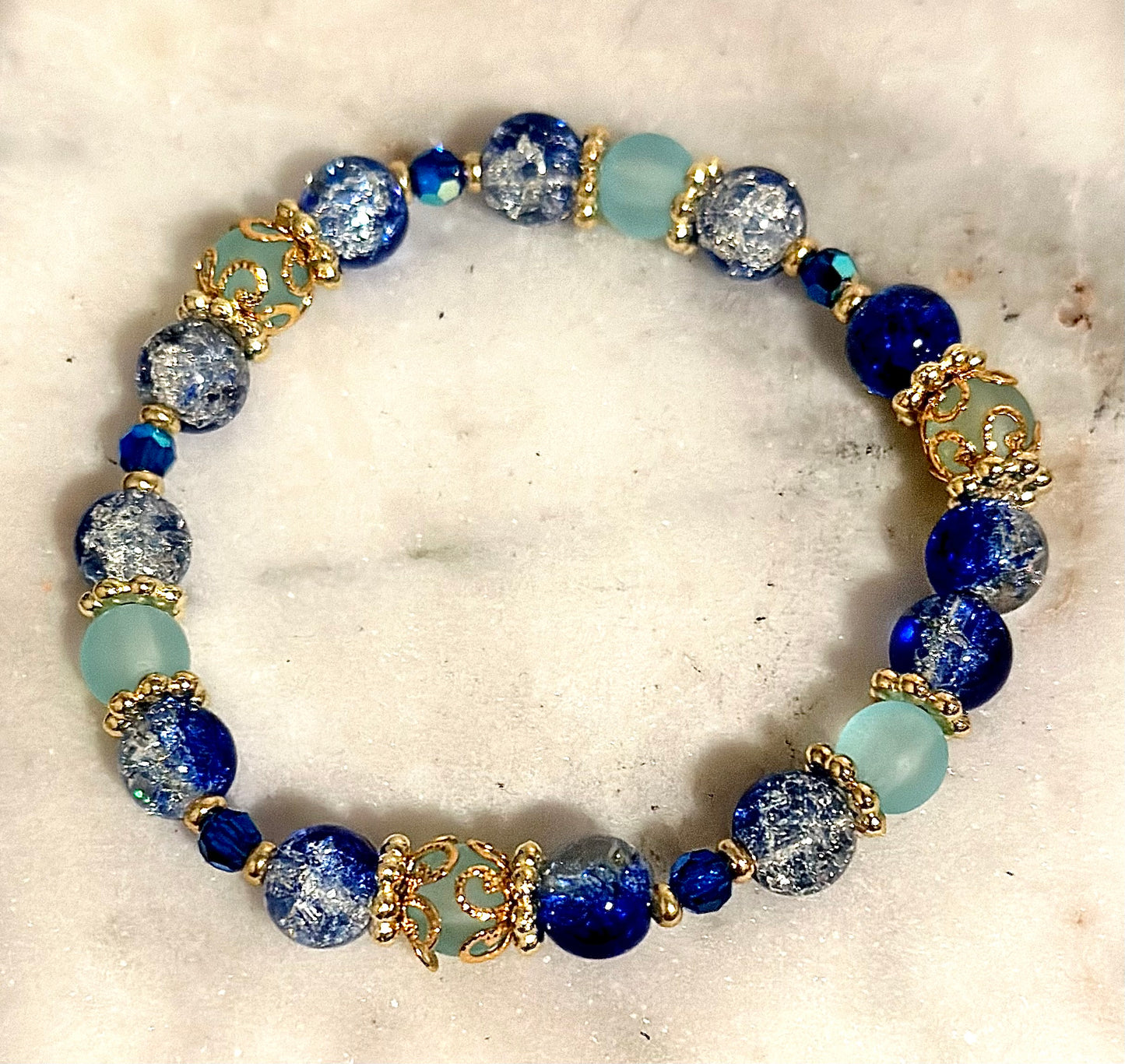 18k Gold Plated Crystal Bracelet/ Sapphire Beads