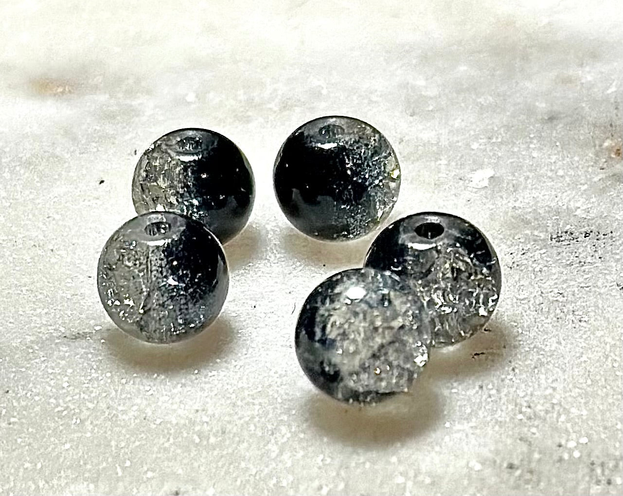 Crystal Bracelet / Crackled Glass / Agate GemStone/ Black & Clear
