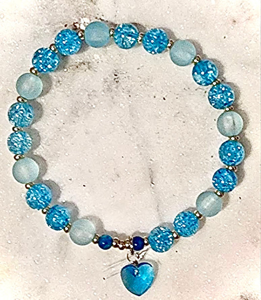 Blue Crystal Heart-Shaped Pendant / Precious Gemstone / Agate