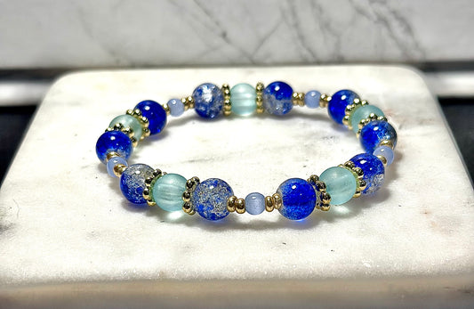 Crystal Bracelet / Crackled Glass / Cat's Eye / Blue &Clear