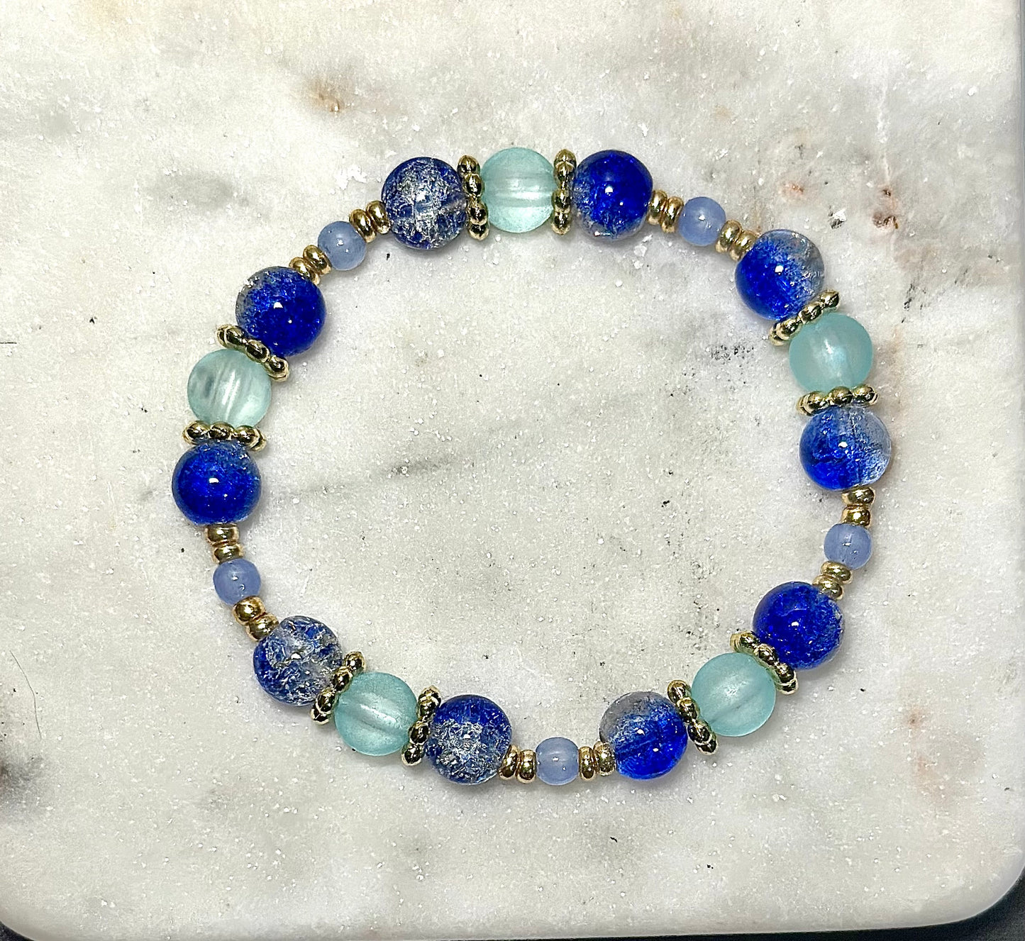 Crystal Bracelet / Crackled Glass / Cat's Eye / Blue &Clear