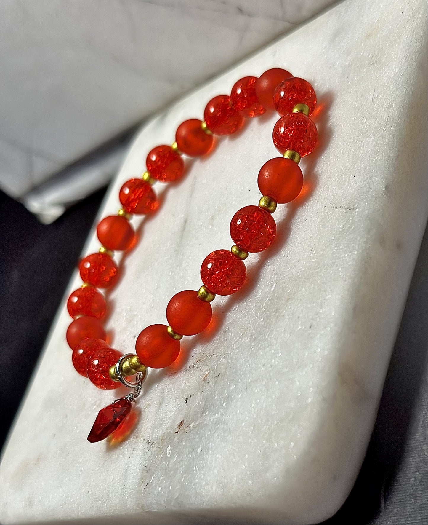 Red Crystal Bracelet / Heart-Shaped Charm