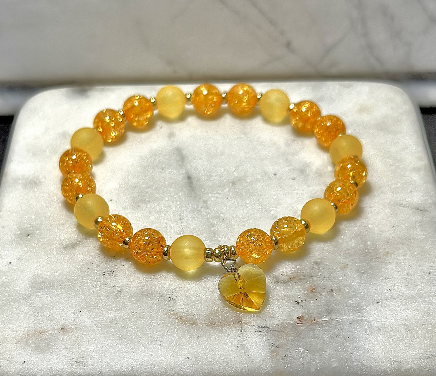 Orange Crystal Bracelet / Heart-Shaped Charm