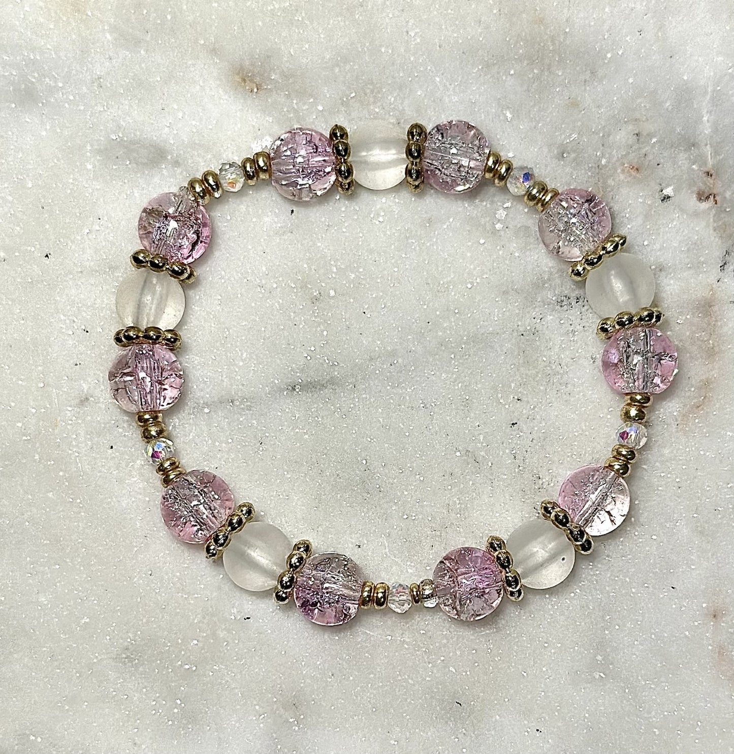 Crystal Bracelet / Crackled Glass / Blossom Pink