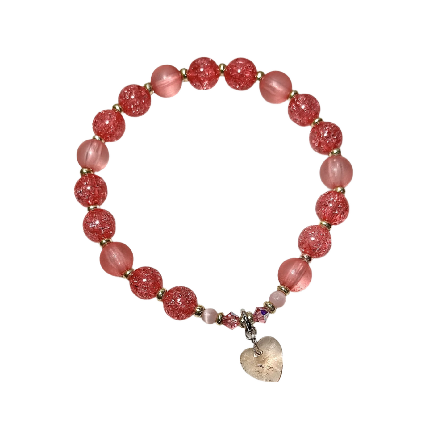 Maggenta Crystal Bracelet / Heart-Shaped Charm / Cat's Eye / Precious Stone Rose