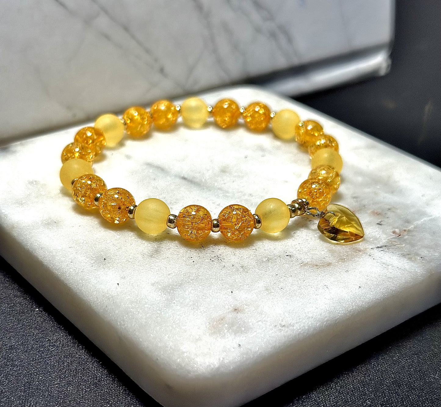 Orange Crystal Bracelet / Heart-Shaped Charm