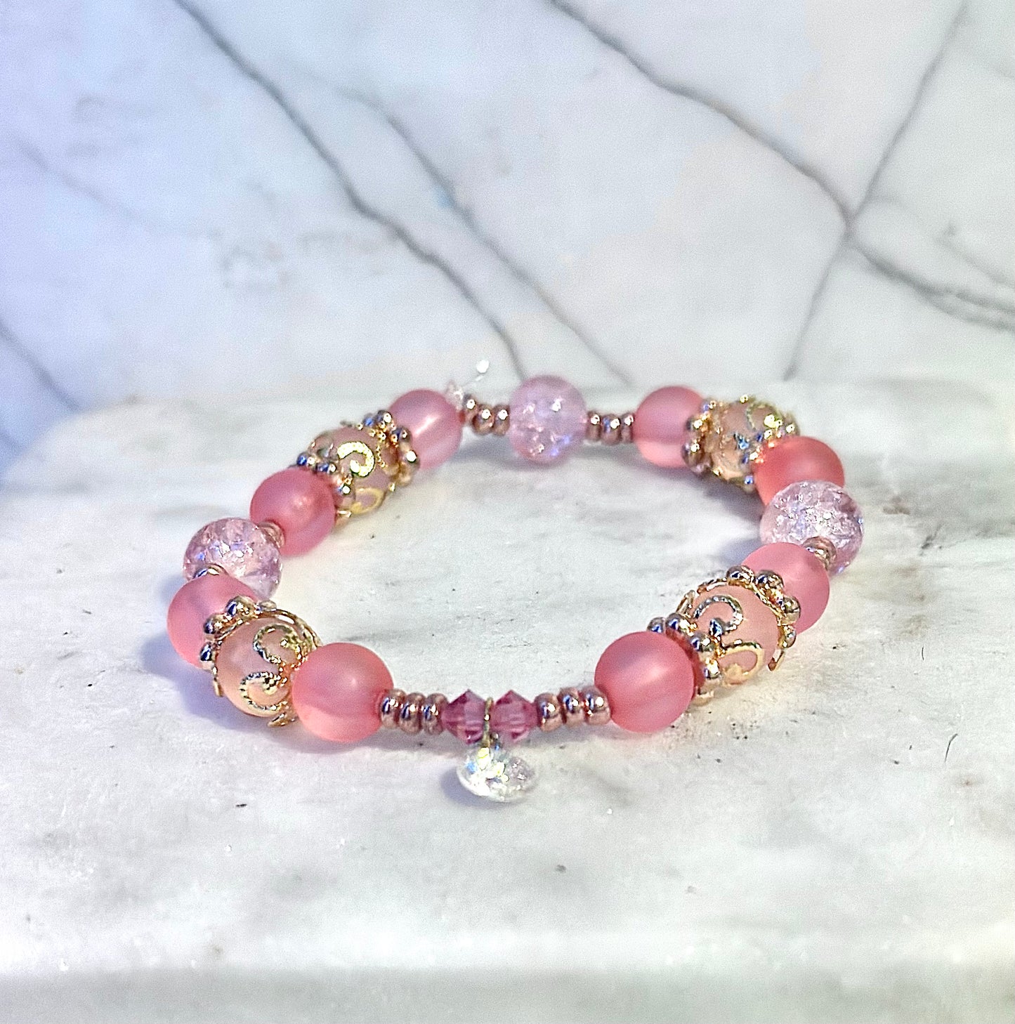 18K Gold-Plated caps / Crystal Bracelet / Precious Stone Rose