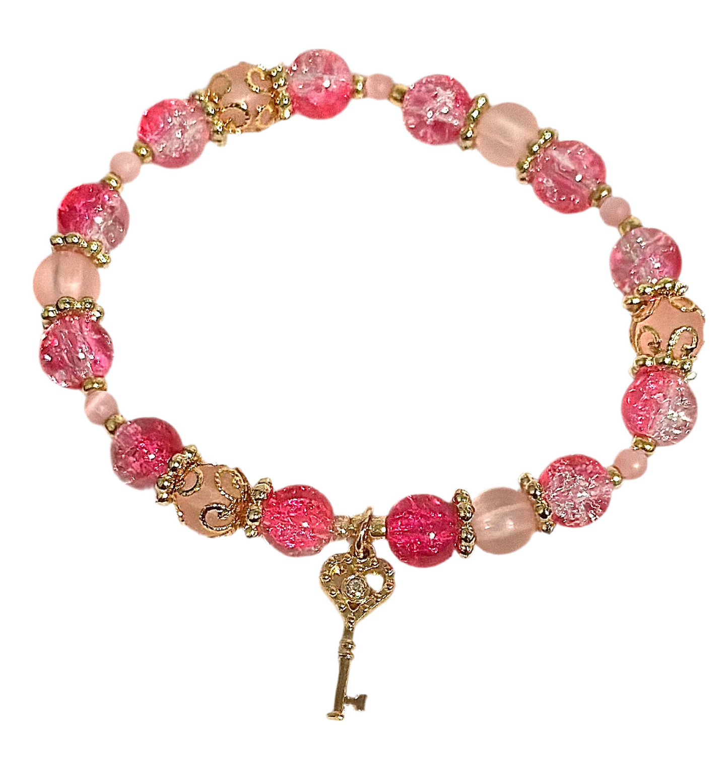 18K Gold-Plated Separators / Crystal Bracelet / Cat's Eye / Key Charm