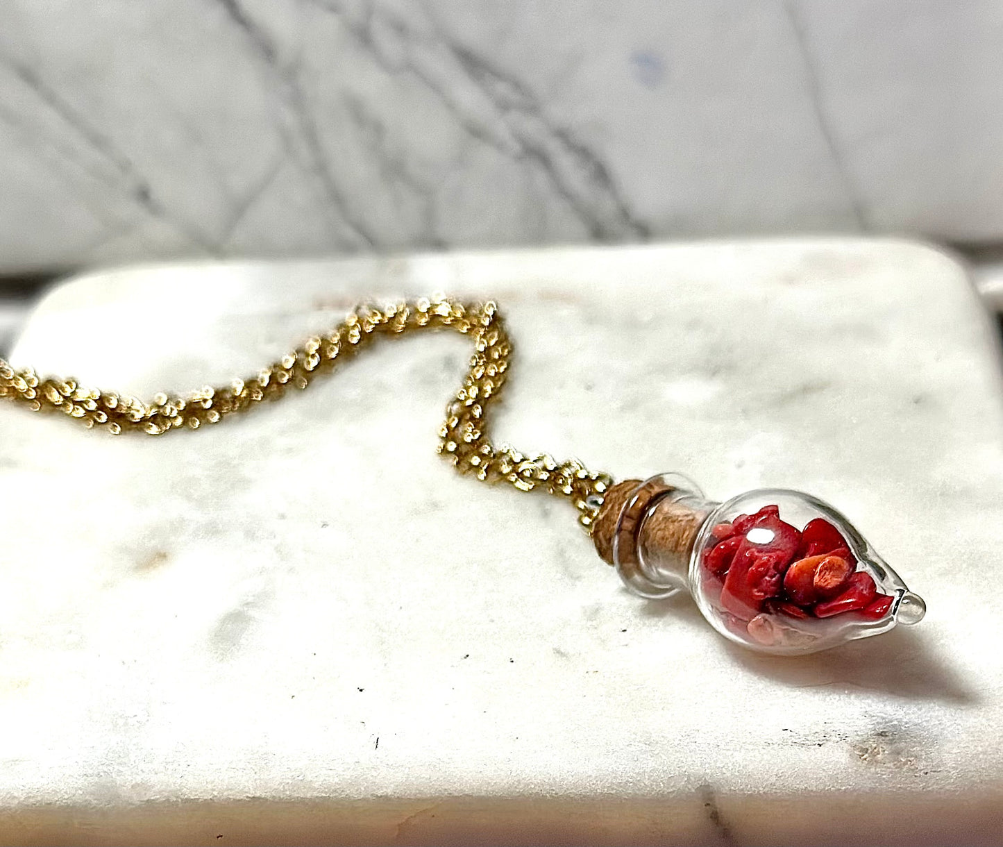 Bamboo Coral Necklace/ Potion Bottle