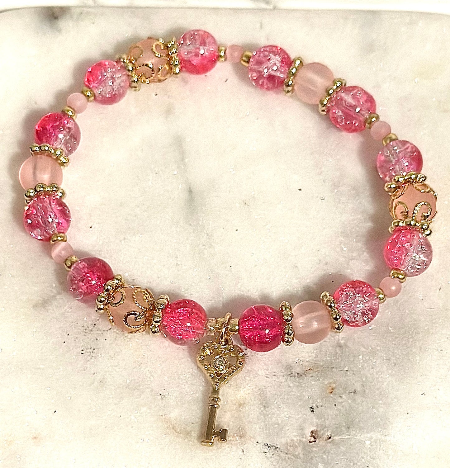 18K Gold-Plated Separators / Crystal Bracelet / Cat's Eye / Key Charm