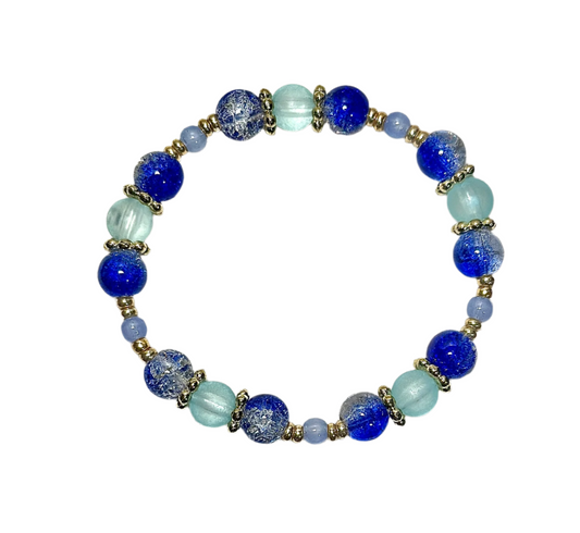 Crystal Bracelet / Crackled Glass / Cat's Eye /  Blue &Clear