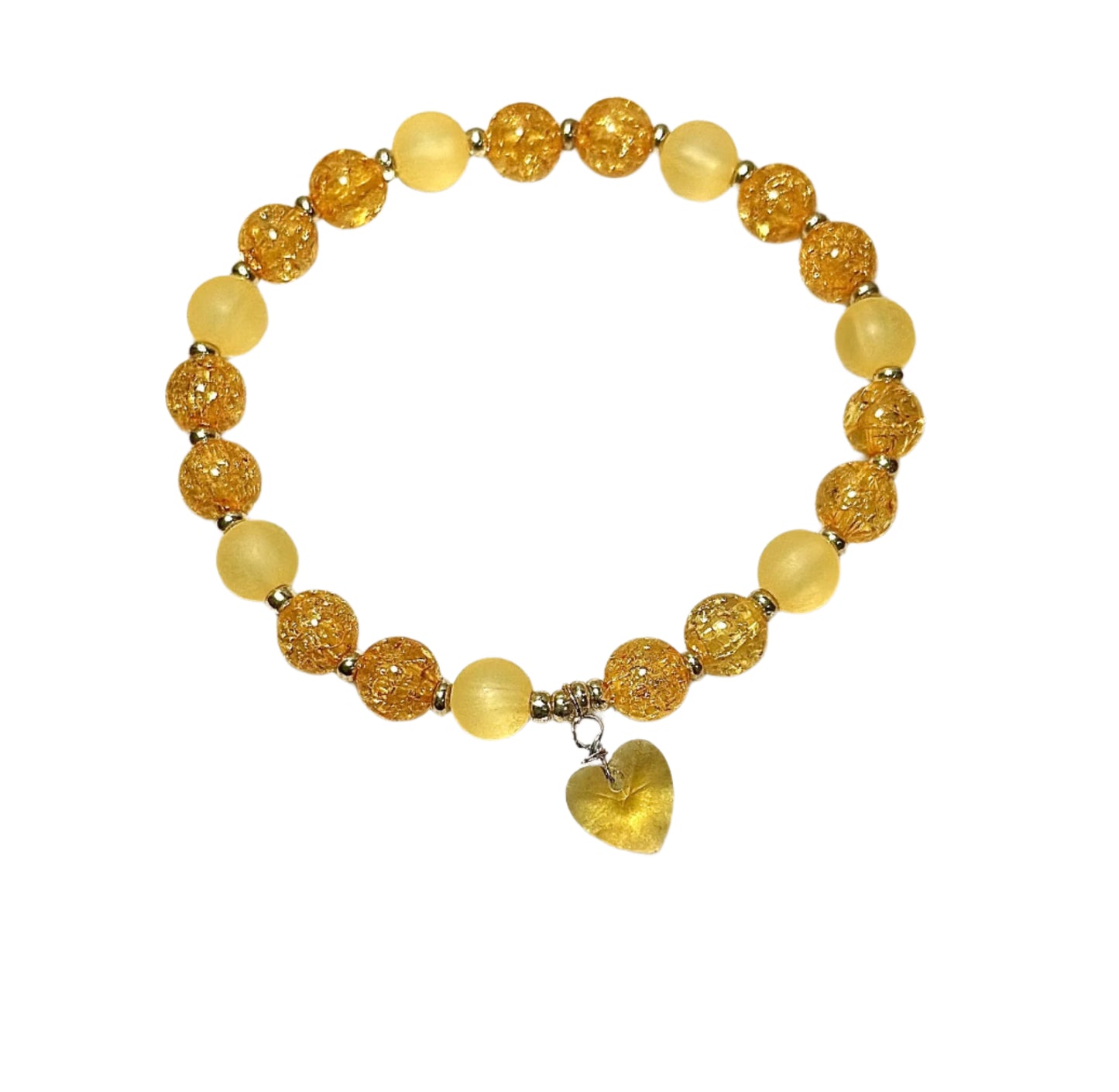 Orange Crystal Bracelet / Heart-Shaped Charm