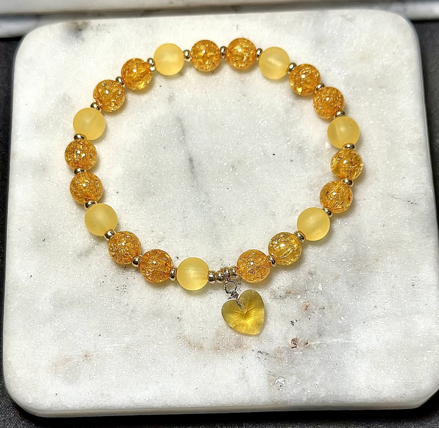 Orange Crystal Bracelet / Heart-Shaped Charm