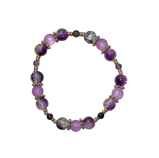 Crystal Bracelet / Crackled Glass / Amathyst Gemstone /  Purple &Clear