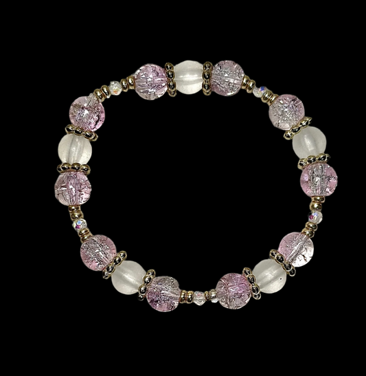 Crystal Bracelet / Crackled Glass /  Blossom Pink