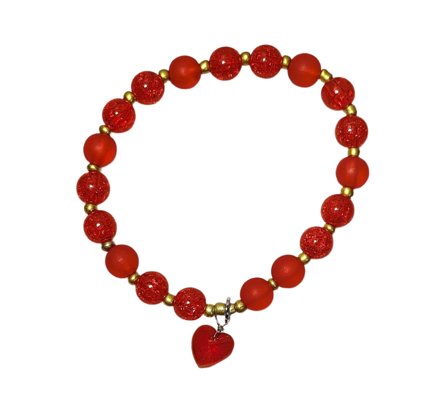 Red Crystal Bracelet / Heart-Shaped Charm