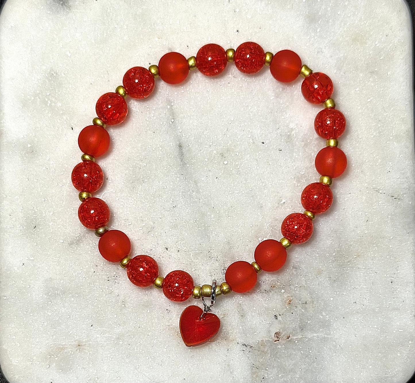 Red Crystal Bracelet / Heart-Shaped Charm