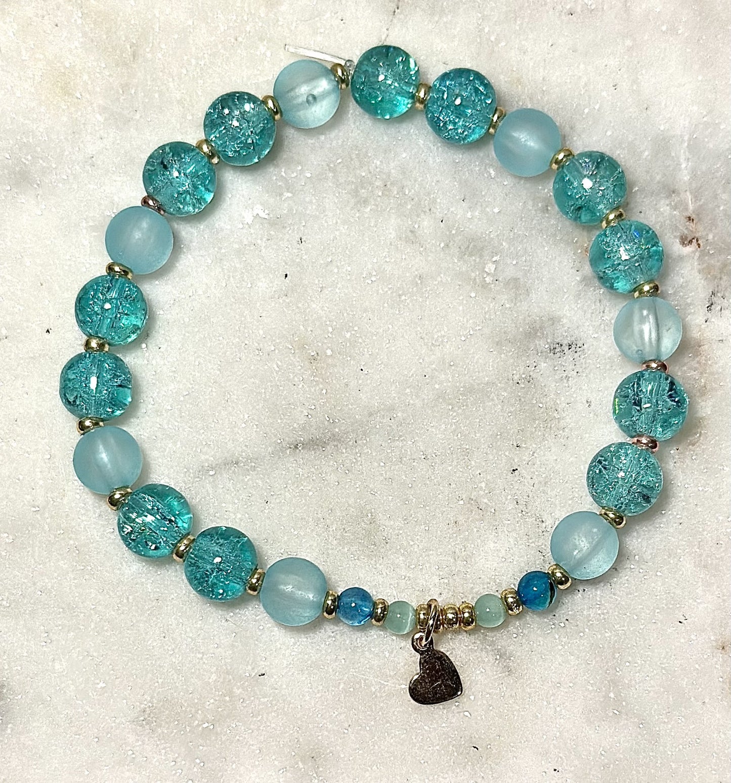 Aqua Crystal Bracelet/ Cat's Eye/ Agate Gem Stone/ Simple Gold Charm