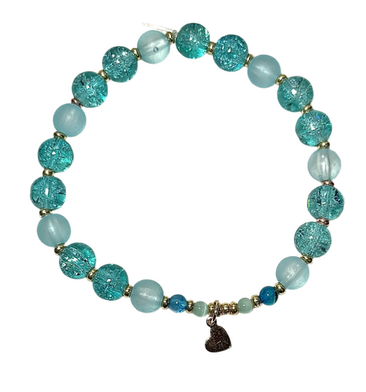 Aqua Crystal Bracelet/ Cat's Eye/ Agate Gem Stone/ Simple Gold Charm