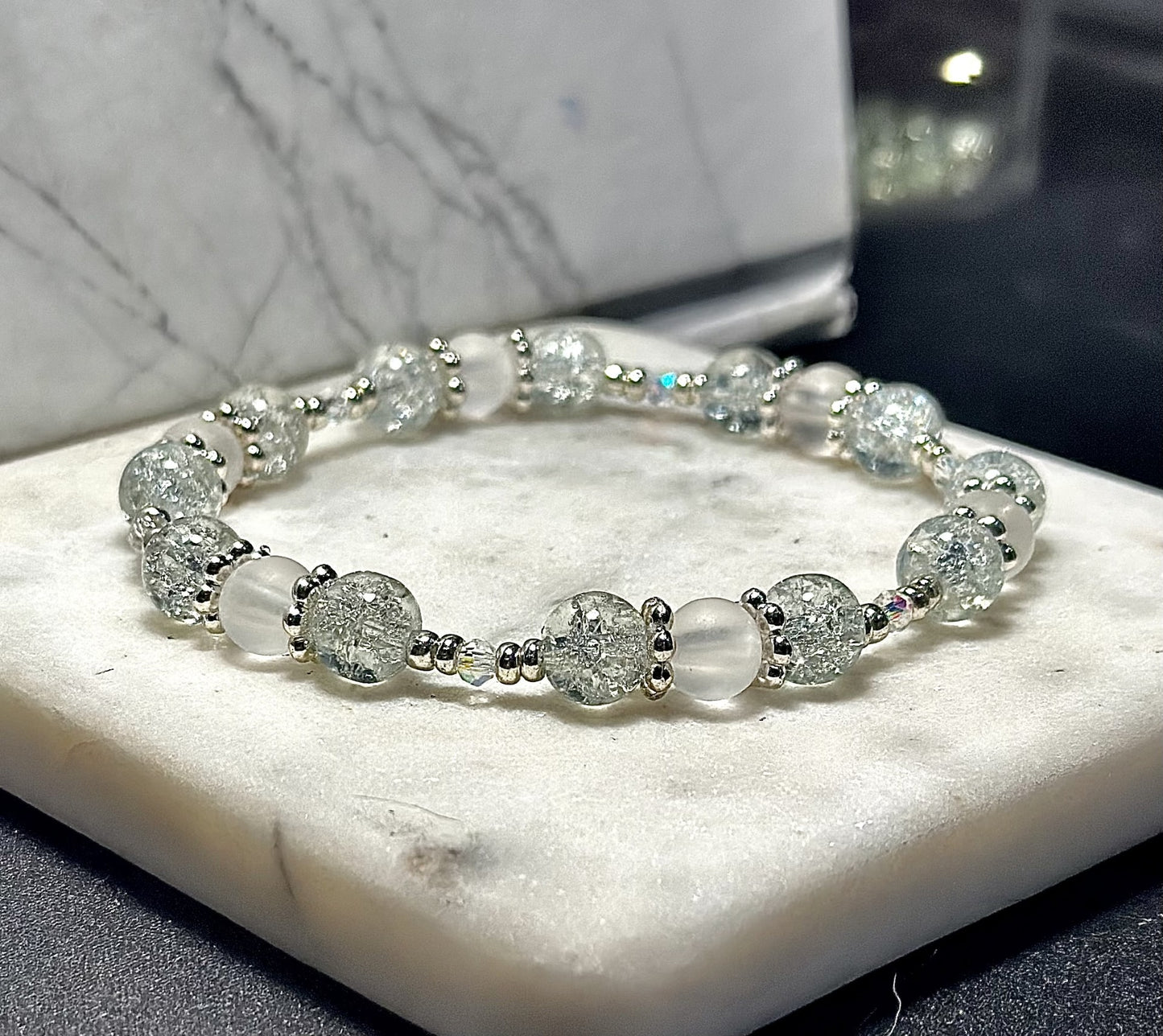 Crystal Bracelet / Crackled Glass /  Clear