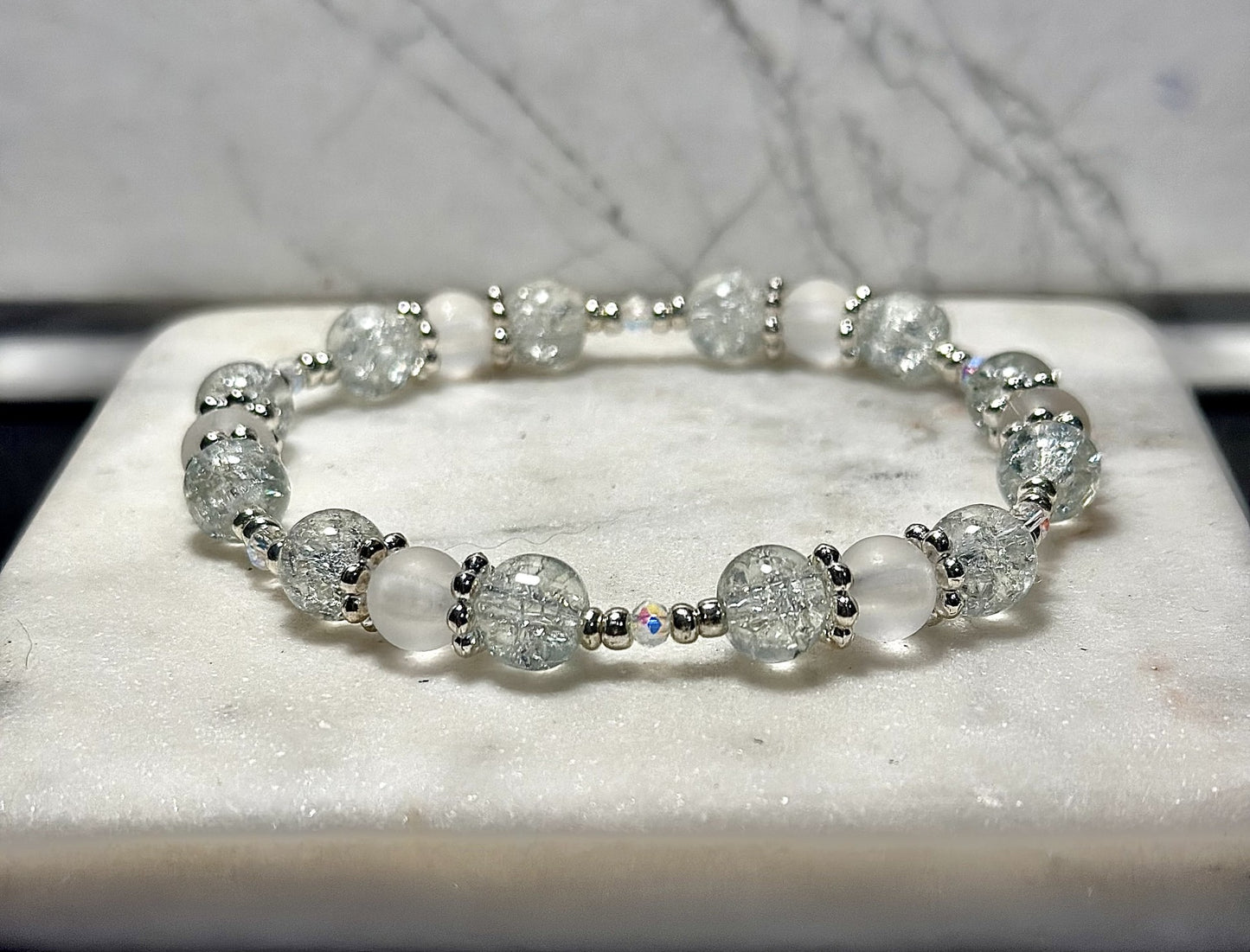 Crystal Bracelet / Crackled Glass /  Clear