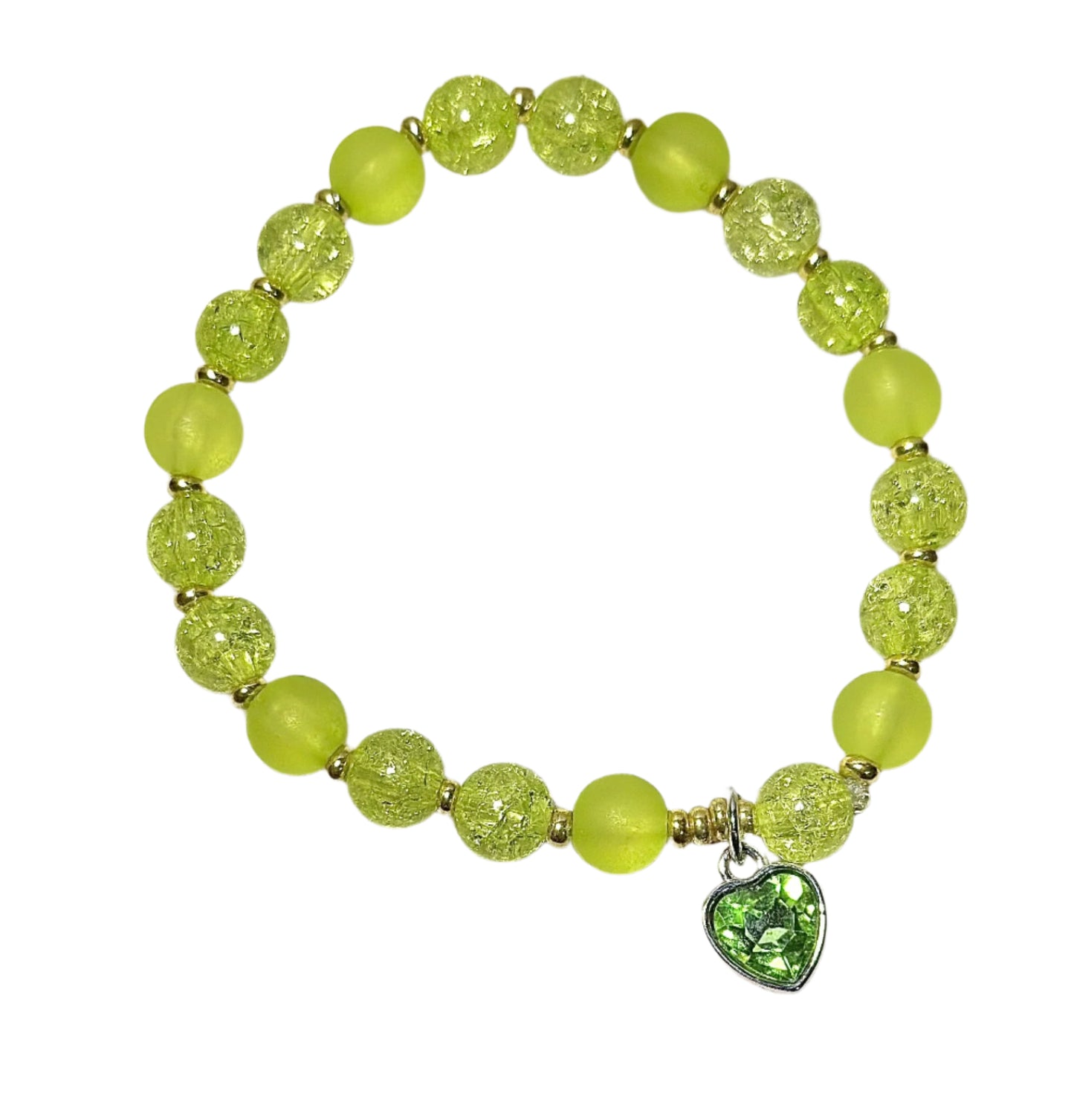 Green Crystal Bracelet / Heart-Shaped Charm