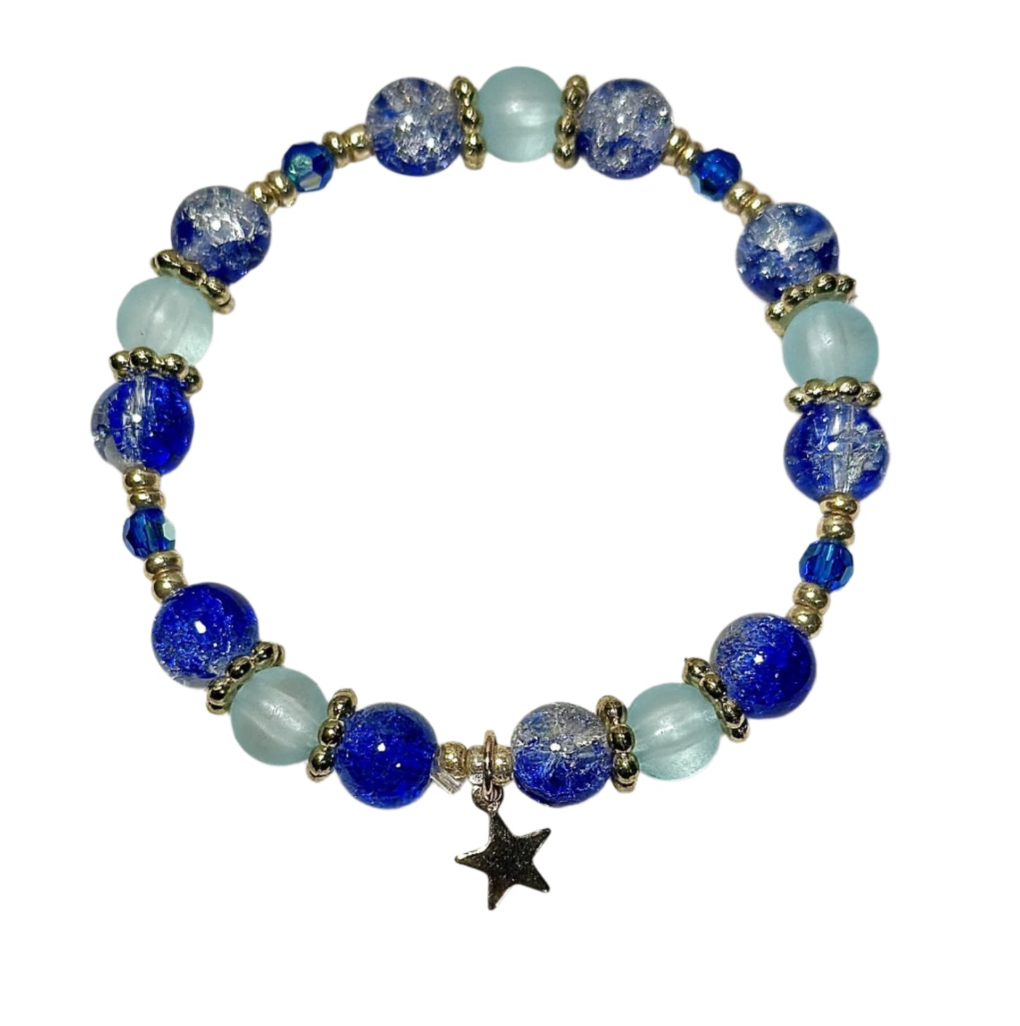 Crystal Bracelet / Sapphire Beads / Basic Gold (imitation) Charm