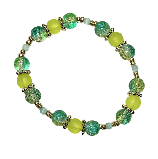 Crystal Bracelet / Crackled Glass / Cat's Eye /  Green & yellow